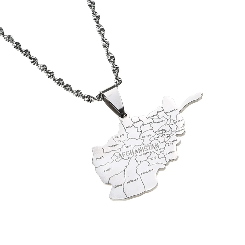 Afghanistan Map With Cities Name Pendant Necklaces for Women Gold Color Afghan Maps Jewelry