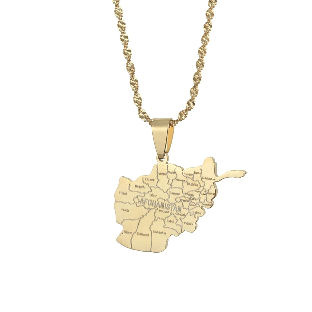 Afghanistan Map With Cities Name Pendant Necklaces for Women Gold Color Afghan Maps Jewelry