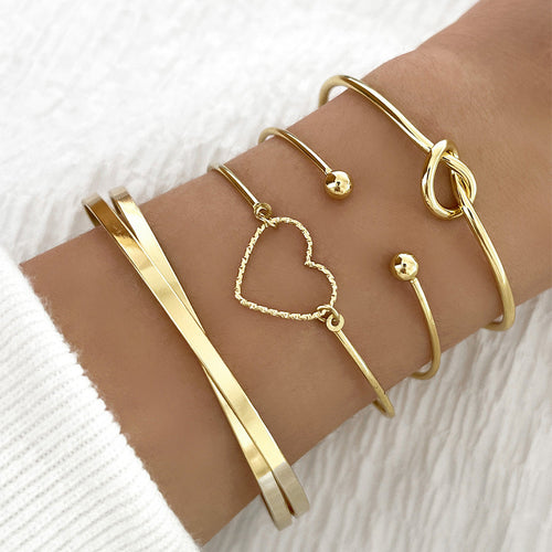 Vintage Gold Crystal Heart Letter Love Bangle Bracelet For Women