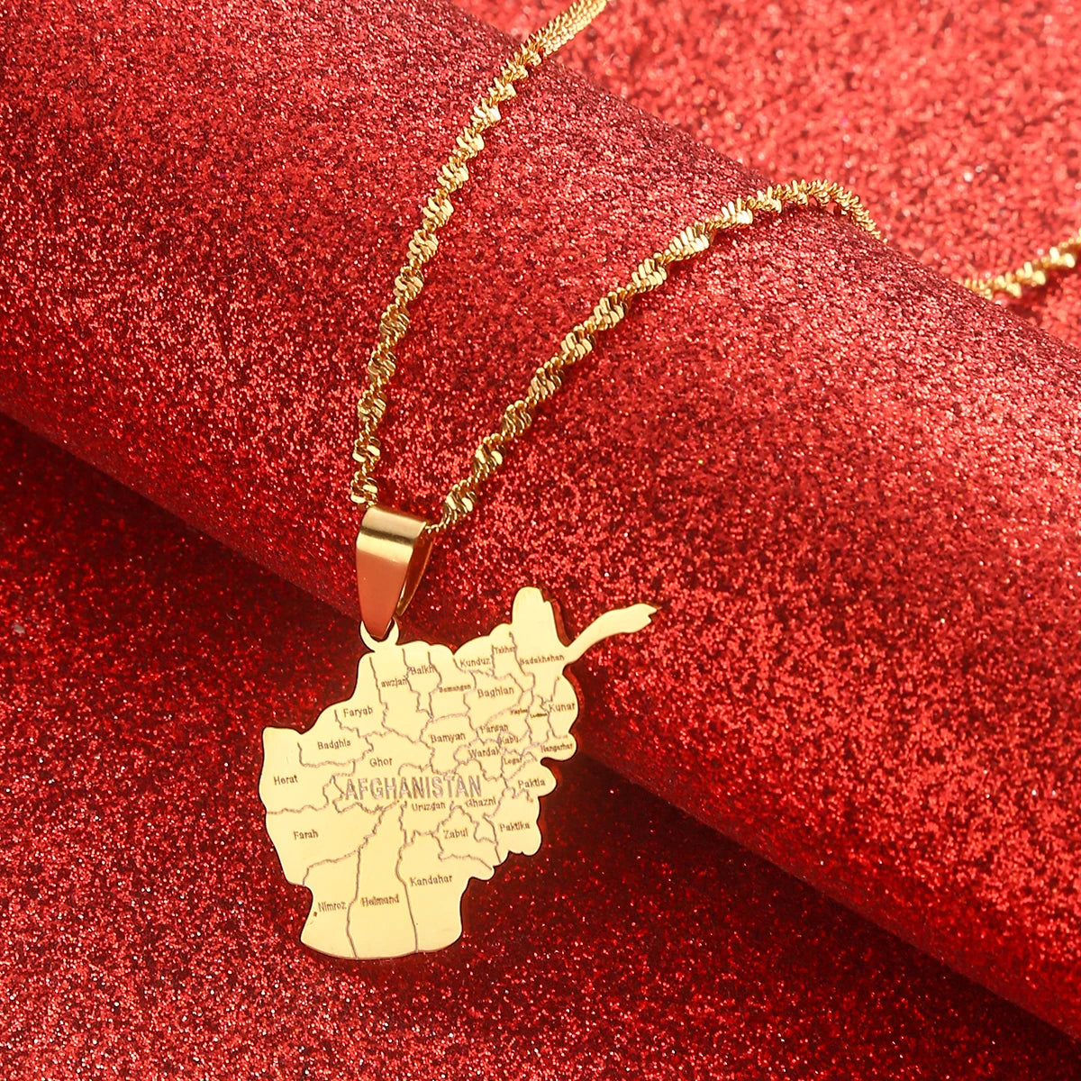 Afghanistan Map With Cities Name Pendant Necklaces for Women Gold Color Afghan Maps Jewelry