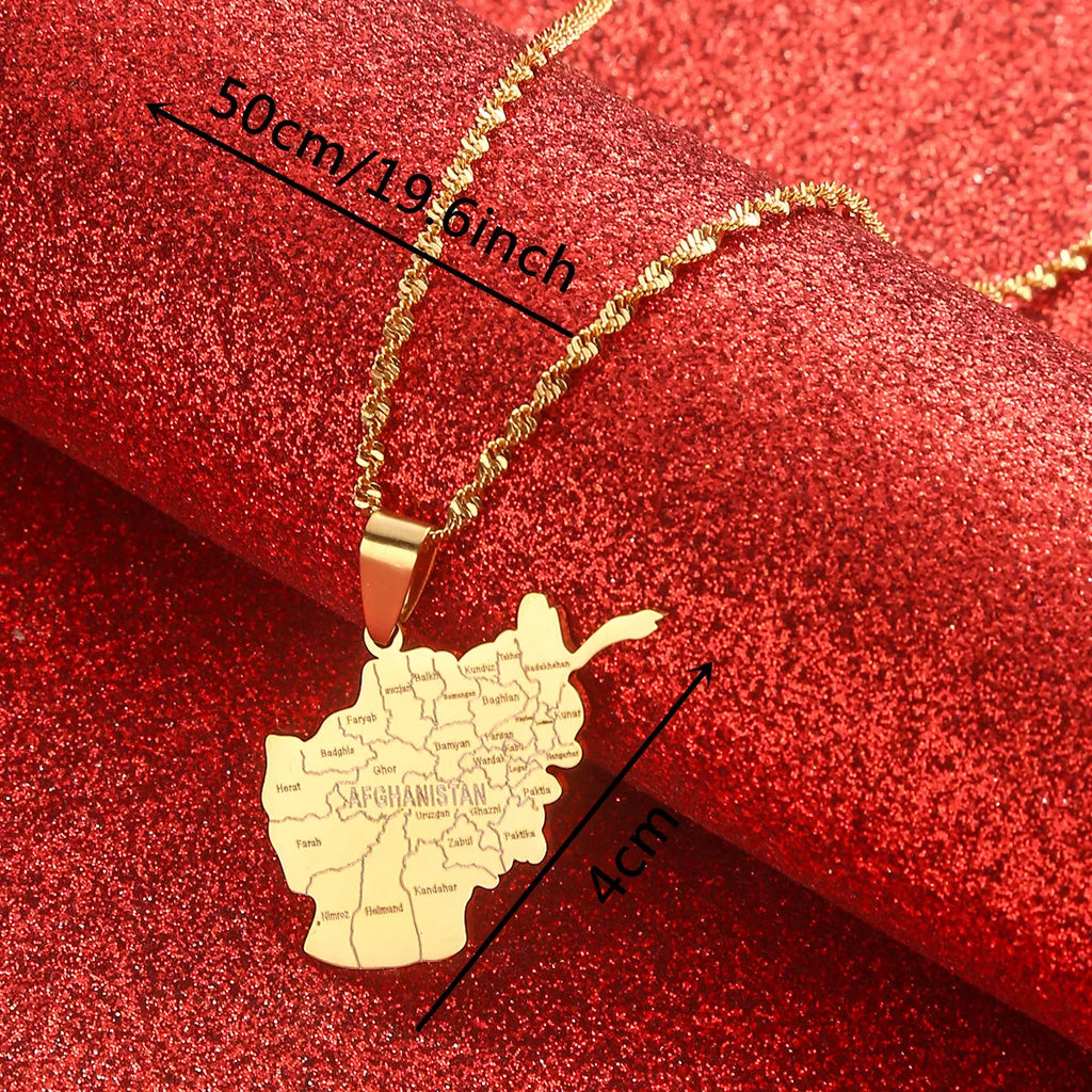 Afghanistan Map With Cities Name Pendant Necklaces for Women Gold Color Afghan Maps Jewelry