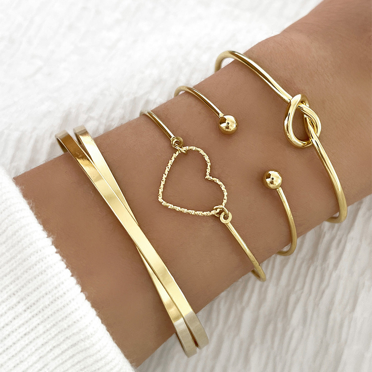 Vintage Gold Crystal Heart Letter Love Bangle Bracelet For Women