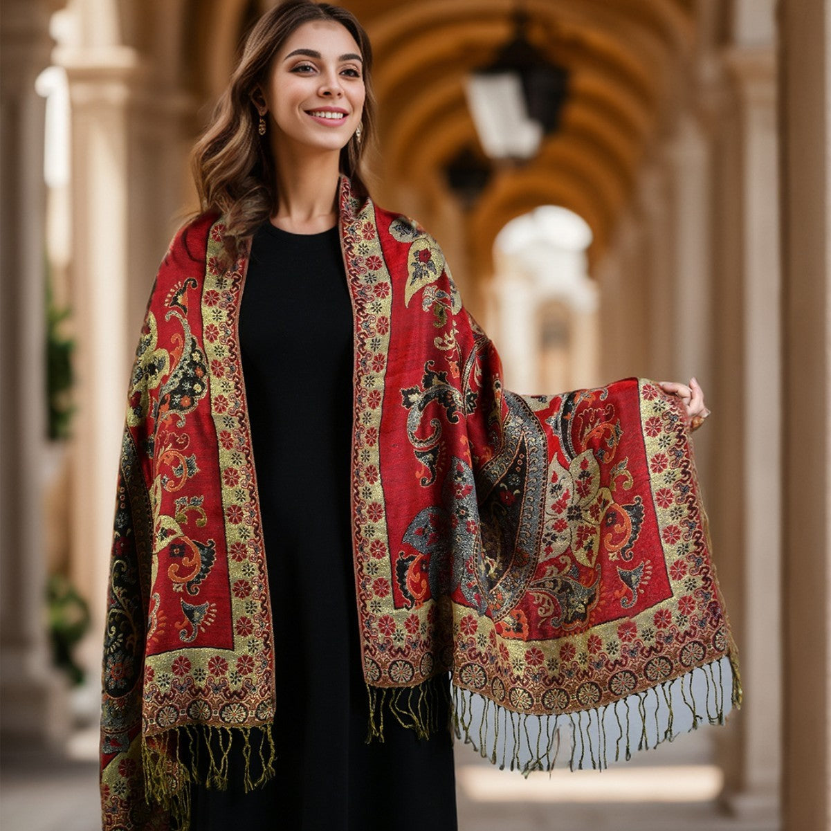 Best Seller In Europe And America Popular Ethnic Style Cashew Pattern Tassel Scarf